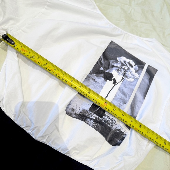 2/$15‼️ Zara Floral Print T-Shirt Bodysuit, White & Black, Size M, Crew Neckline - Picture 13 of 14